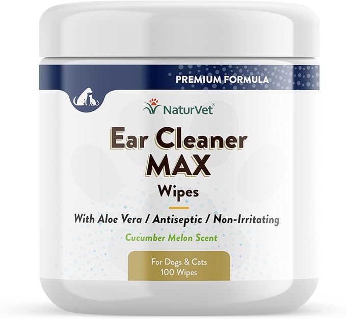 NaturVet Ear Cleaner MAX Ear Wipes for Dogs & Cats 100 Count