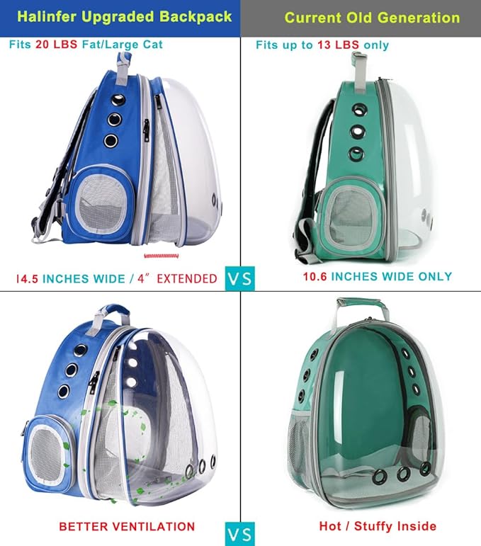 Expandable Cat Backpack Carrier, Fit up to 20 lbs, Space Capsule Astronaut Bubble Window Pet Backpack for Large Cat and Small Puppy (Blue, Front Extension)
