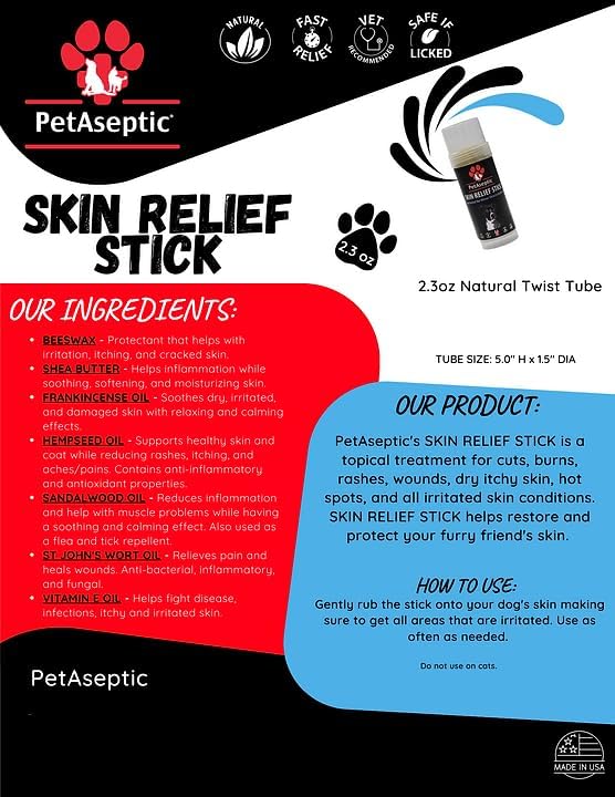 Skin Relief Stick Topical Skin Treatment for Dogs | Helps with Cuts, Burns, Rashes, Wounds, Dry Itchy Skin, Hot Spots, & Irritated Skin | Helps Restore, Heal, & Protect Skin | 2.3oz Stick