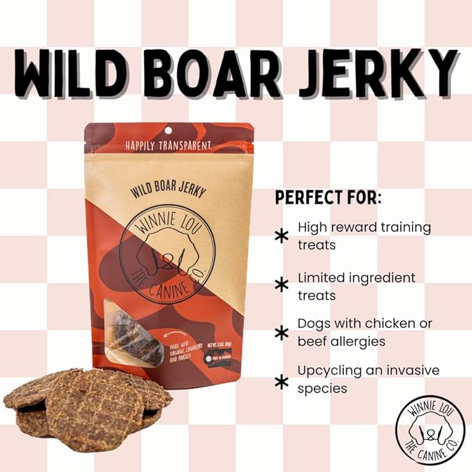 WINNIE LOU Jerky Organic Jerky Dog Treats Made in The USA – Human Grade Dog Treats – Dog Jerky Treats – All Natural Dog Treats – Healthy Dog Treats (Wild Boar)