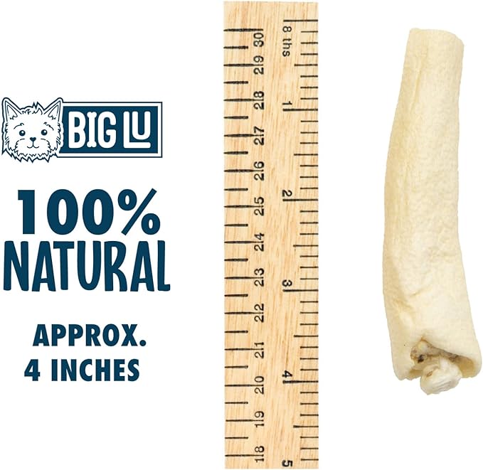 Big Lu - Cow Tail Dog Chews, All-Natural Grass-Fed Beef, Single Ingredient Treats, Rawhide-Free, 4-Inch Sticks (12 Sticks)