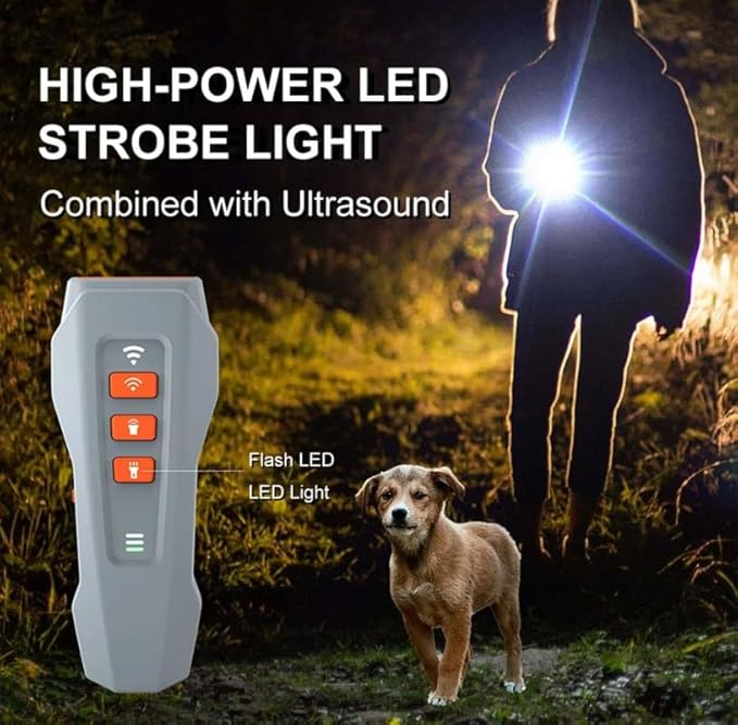 Dog Bark Deterrent Devices |Professional Long Range Anti Barking Ultrasonic Tool | 30 Ft Range with LED and 2 Modes | Sonic Emitters for Dog Training & Behavior Aids (Grey)