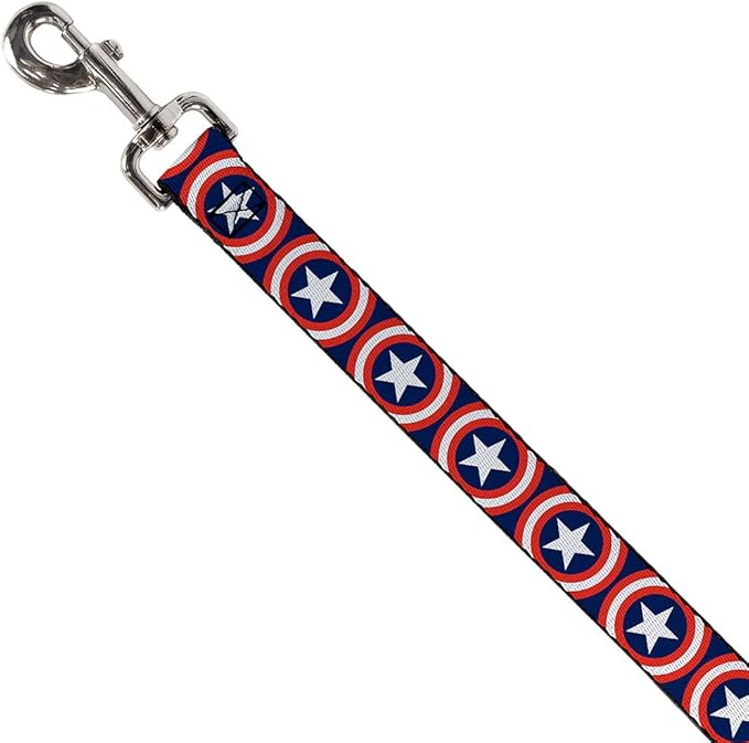 Buckle-Down Pet Leash - Captain America Shield Repeat Navy - 4 Feet Long - 1" Wide