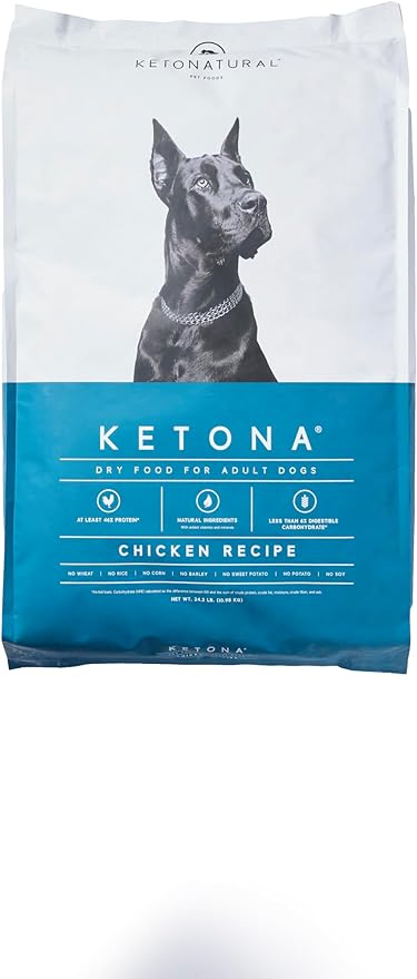 Ketona Chicken Recipe Adult Dry Dog Food, Natural, Low Carb (Only 5%), High Protein (46%), Grain-Free, The Nutrition of a Raw Diet with The Cost and Convenience of a Kibble; 24.2lb
