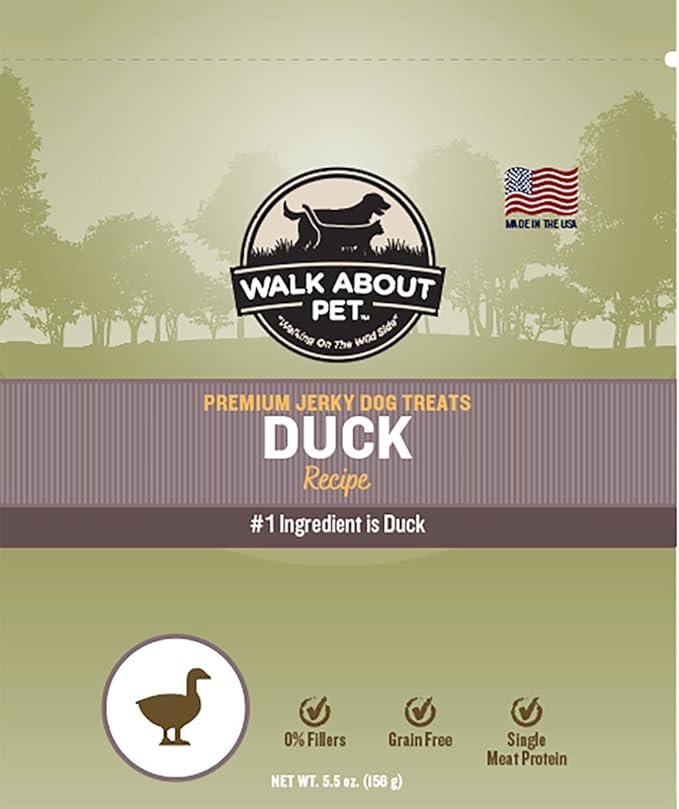 WA10049, Dog Jerky Treats, Grain-Free, Gluten-Free, Single Source Protein, Duck Recipe, Resealable Pouch, 5.5 Ounces