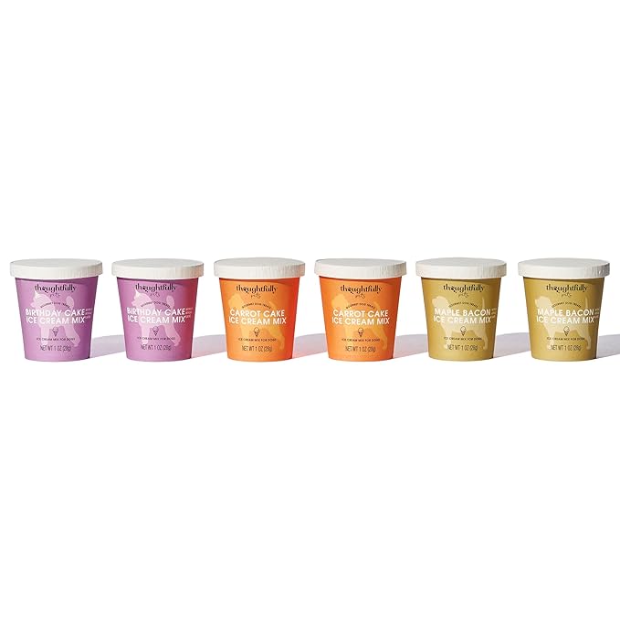 Thoughtfully Pets, Mini Dog Ice Cream Gift Set, Includes 3 Flavors of Dog-Friendly Ice Cream Powder Mix in Paper Cups, Just Add Water and Freeze, Set of 6