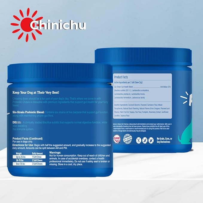 Probiotics for Dogs - Digestive Enzymes for Gut Flora, Digestive Health, Diarrhea & Bowel Support - Dog Supplement Soft Chew for Pet Immune System - Clinically Studied DE111 - Duck Flavor