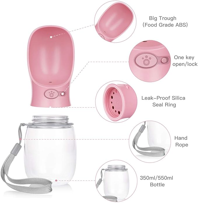 Dog Water Bottle, Lightweigh, Portable Travel Dog Water Dispenser, Puppy Drinking Bowl for Outdoor Walking and Hiking, Puppy Essentials, Dog Stuff - Pet Accessories(12oz, Pink)