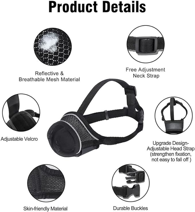 New Dog Muzzle, Breathable Drinkable Mesh Muzzle for Dogs,Anti Biting Barking Chewing,Grooming Muzzle for Dog with Anti-Drop Adjustable Anti-Drop &Shiny Reflective Strap in Night (Black, S)