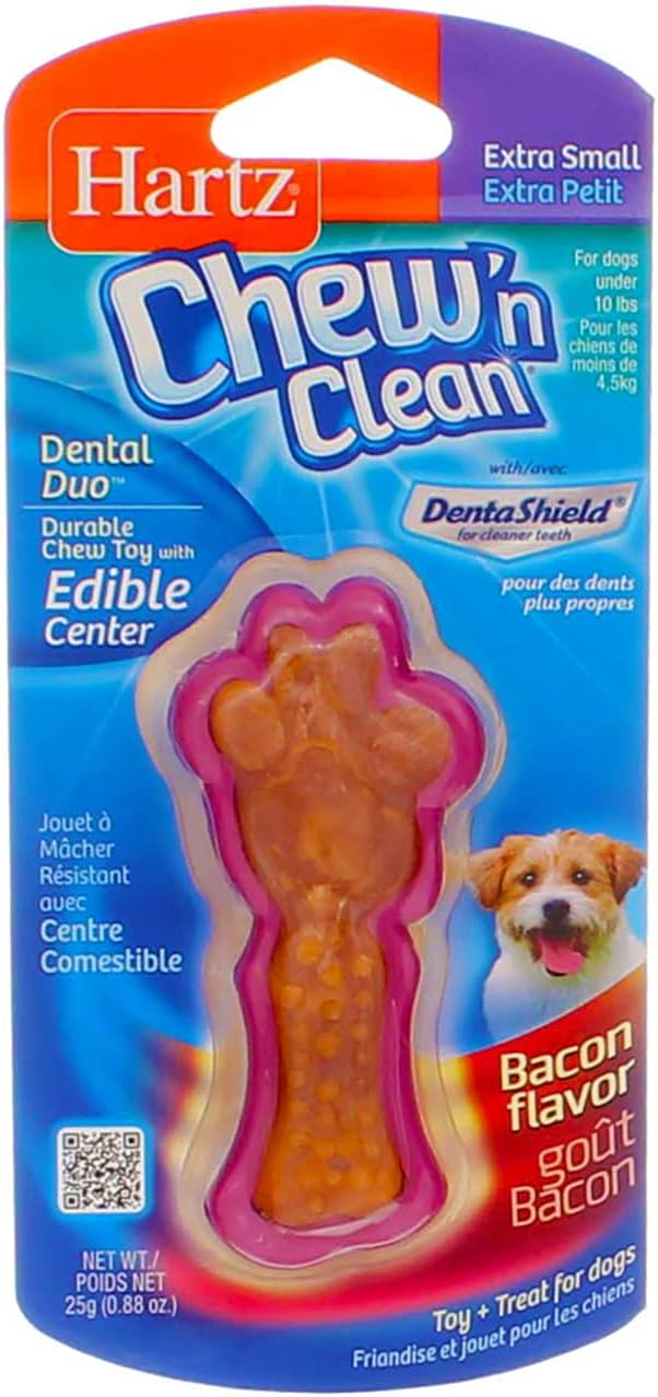 Hartz Chew N Clean Dental Duo Dog Chew Toy, Extra Small, Bacon Flavor (9 pack) (Bundle)