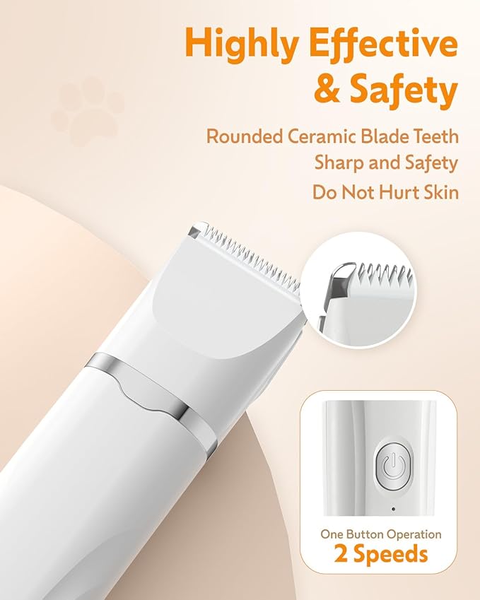 Dogs Hair Clippers Grooming Kit with Nail Grinder, 4 in 1 Cordless Electric Trimmer for Dogs Cat Low Noise USB Rechargeable, Pet Clippers Grooming Paws, Eyes, Ears, Face,Nail, Matted Hair