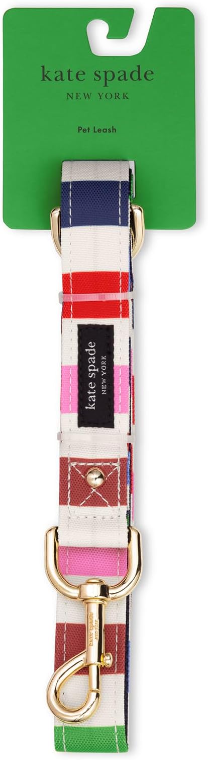 Kate Spade New York Heavy Duty Leash for Female or Male Dogs, Cute Pet Leash with Gold Metal Hardware, Long Dog Lead for Small Medium Large Breeds (Large, Adventure Stripe)