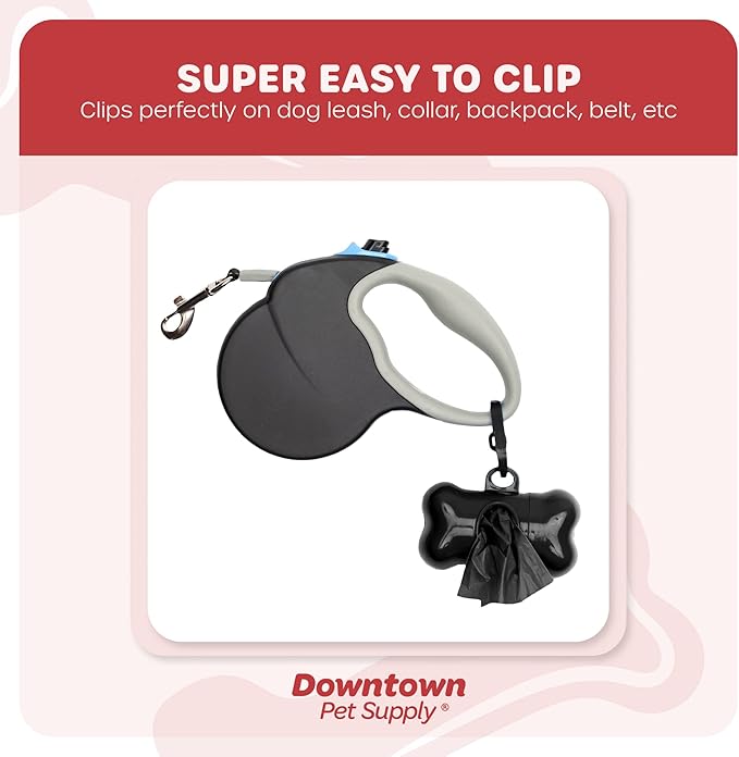 Downtown Pet Supply 960 Count Dog Poop Bags Refills with Leash Clip and Bone Bag Dispenser, Black - Dog Waste Bags Unscented and Leak-Proof with Dog Poop Bag Dispenser - 12.5 x 8.5"