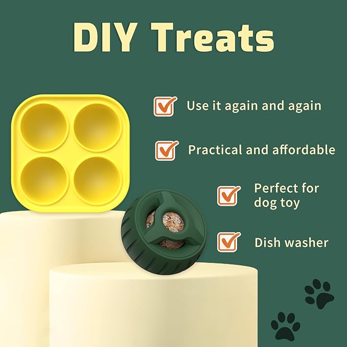 Frozen Treat Tray Mold, Freezable Fillable Rubber Molds Freeze Refill Treats for Treat Dispensing Dog Toy, Treat Dispensing Refillable Homemade Freezable Dog Food, Yellow