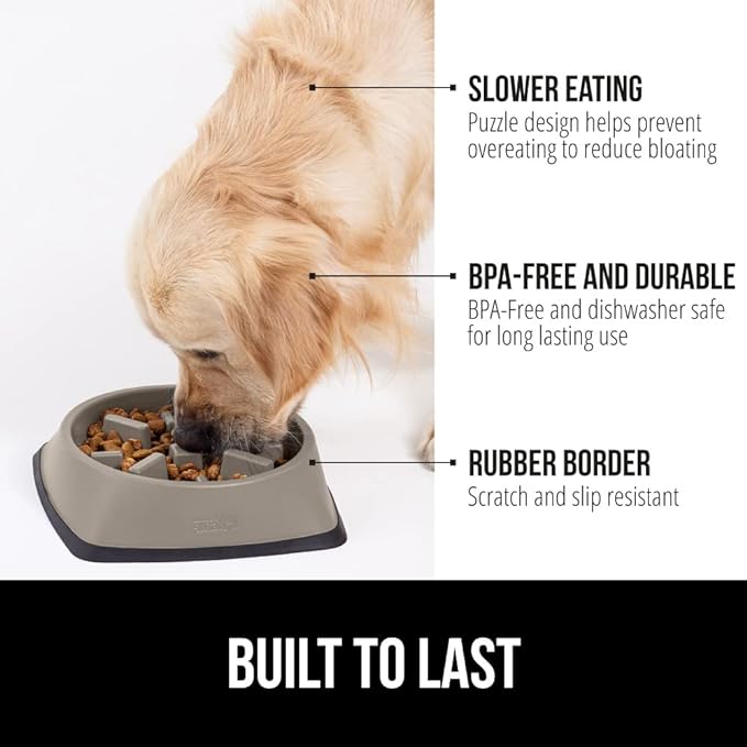 Gorilla Grip Slow Feeder Dog and Cat Bowls, Interactive Puzzle Toy for Dogs and Cats Food Training, Keeps Pets Busy and Prevents Puppy Overeating, Large, Small Breeds, 100% BPA Free, 4 Cup Beige