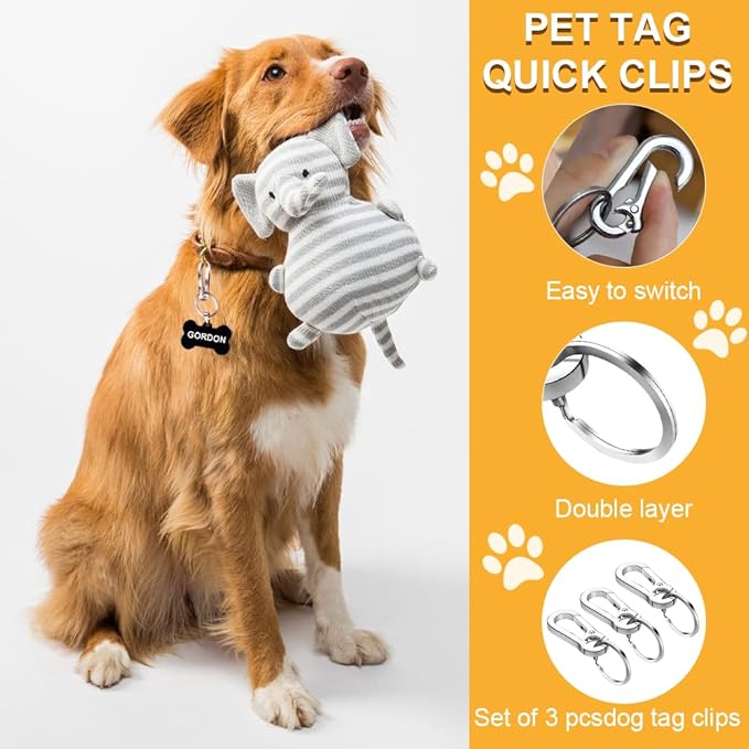 3PCS Dog Tag Clip, Ring Pet Tag Clip for Collar Personalized Dog Name Tag Heavy Duty Quick Clip Dog Tags Dog ID Tag Clip for Cat Dog Harnesses Collar Accessories