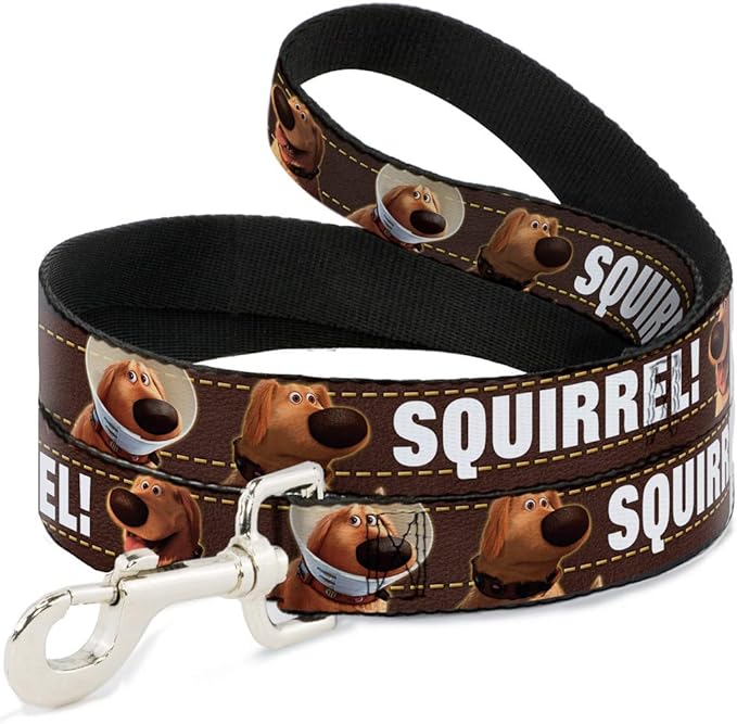 Buckle-Down Pet Leash - Dug 3-Poses/SQUIRREL! Brown/Yellow/White - 4 Feet Long - 1.5" Wide