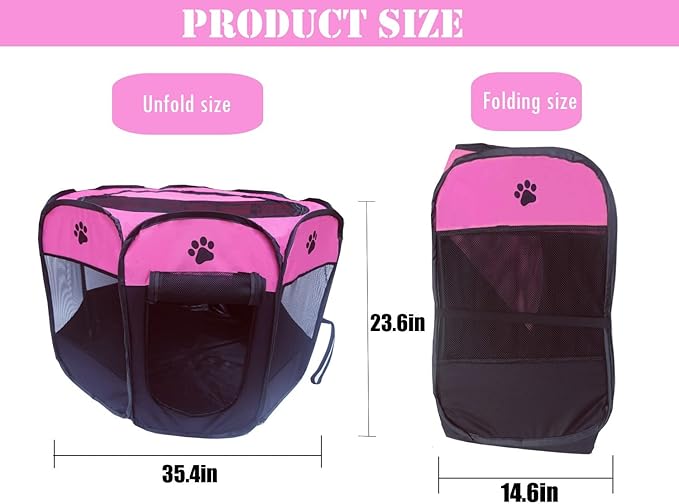 Portable Pet Playpen for Small Cat Dog Puppy Rabbit,Cat Kitten Playpen Indoor Outdoor with Carrying Case,Waterproof Bottom and Removable Zipper Top (M(35.4" x35.4" x23.6"), Rose)