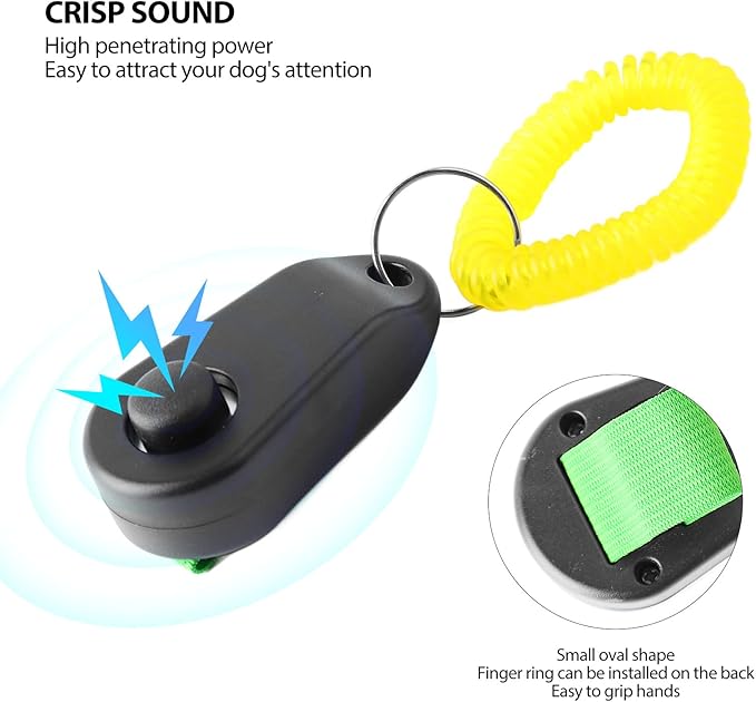 Dog Training Clicker, Lightweight Pet Training Clicker with Finger Ring and Wrist Strap, Clicker for Pets Cats Puppy Birds Horses, Perfect for Behavioral Training (Black)