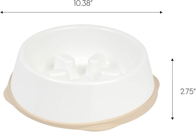 IRIS USA 4 Cups Slow Feeder Dog Bowl, Anti-Choking, Anti-Slip, Easy to Clean, Interactive Puzzle Toy, Healthy Digestion, Short snouted, Dogs Cats & Other Pets, BPA, PVC, Phthalate Free, White/Beige