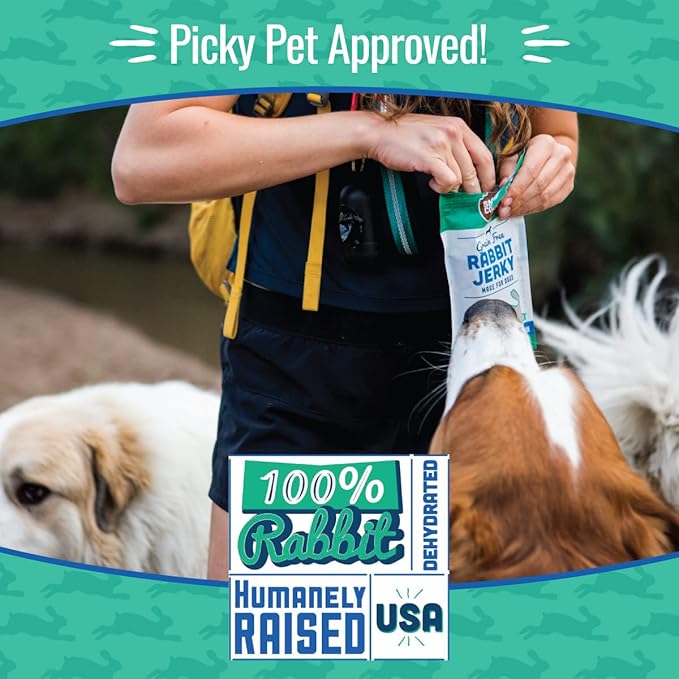 Single Ingredient Rabbit Jerky Dog Treats - Training Treat Strips for Dogs and Puppies with Allergies, Sensitive Stomachs - Dehydrated, 100% Meat, Grain Free, Made in USA - 3oz, Pack of 3