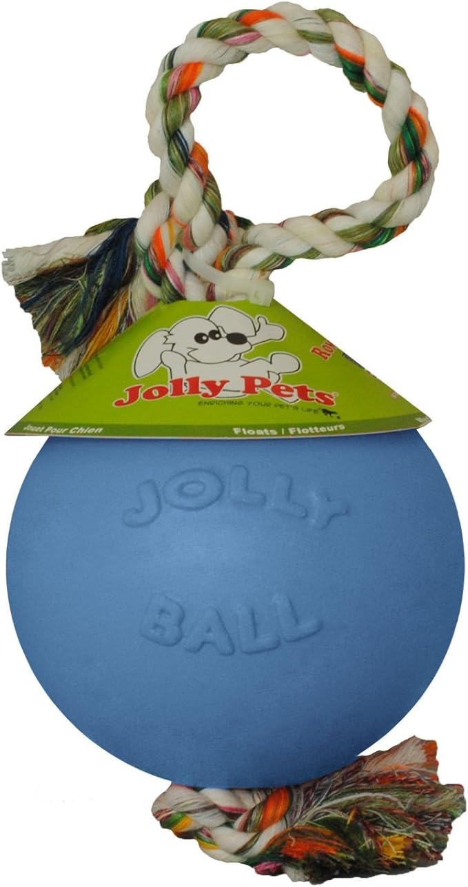 Jolly Pets Romp-n-Roll Rope and Ball Dog Toy, 6 Inches/Medium, Blueberry, Model Number: 606 BB, All Breed Sizes