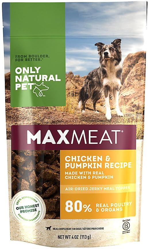Only Natural Pet MaxMeat Holistic Air Dried Dry Dog Food Meal Topper - All Natural, High Protein, Grain Free and Limited Ingredient - Made with Real Meat - Chicken with Pumpkin & Parsley 4 oz