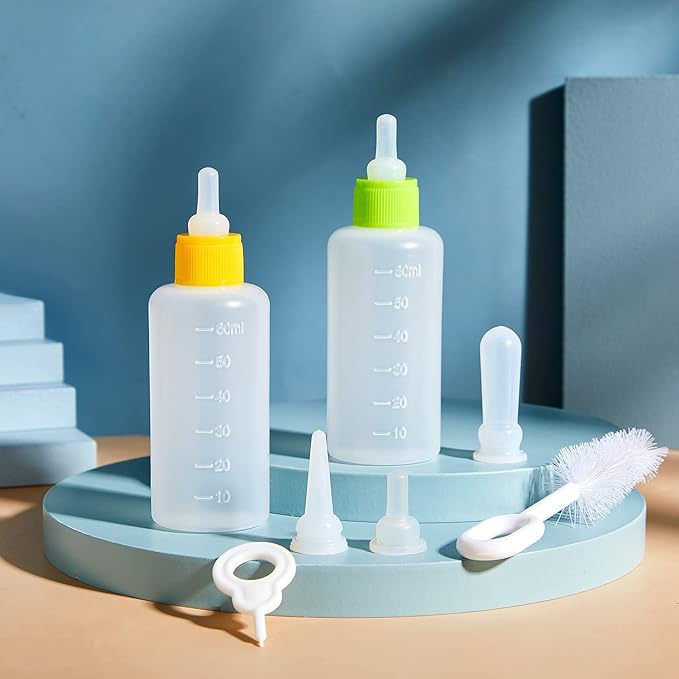 16 Pieces Pet Feeding Bottle Kit Kitten Bottles Kitten Milk Replacer Puppy Milk Feeder with Replacement Nipples Puppy Feeding Bottles for Newborn Small Animals Nursing Supplies (Yellow, Green)