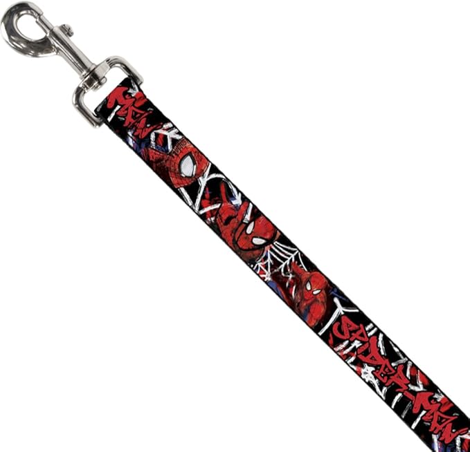 Dog Leash Spider Man 3 Poses Spider Web Sketch Black White Red 4 Feet Long 1.5 Inch Wide