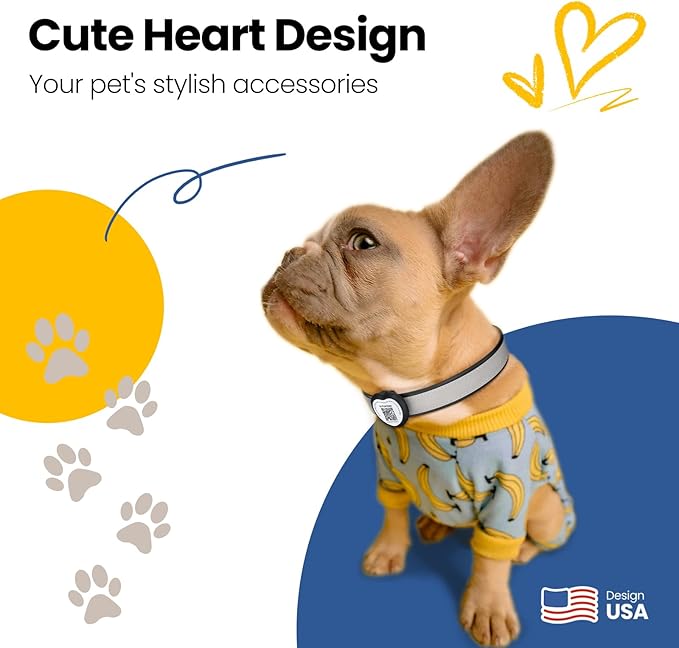 Slide On Dog Tags Personalized for Pets, NFC & QR Code Pet Tag, Silent Silicone Cat Tag for Collars&Harnesses - Scan Alert | Instant Location | Pet Profile | Pet APP Control, Heart-shaped,1 PC