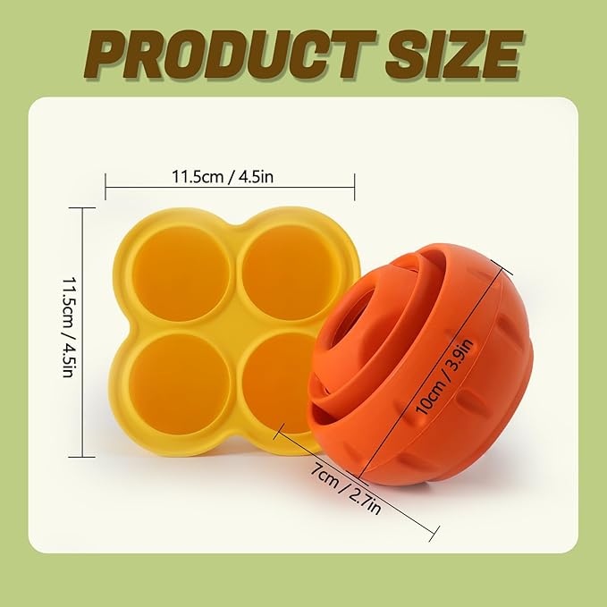 Freezable Fillable Dog Toys: Long-Lasting Rubber Dog Chew Toy with Silicone Treat Tray, Distracts Your Pup from Boredom, Reusable & Dishwasher Safe, for Large Dogs 25lbs+, Orange