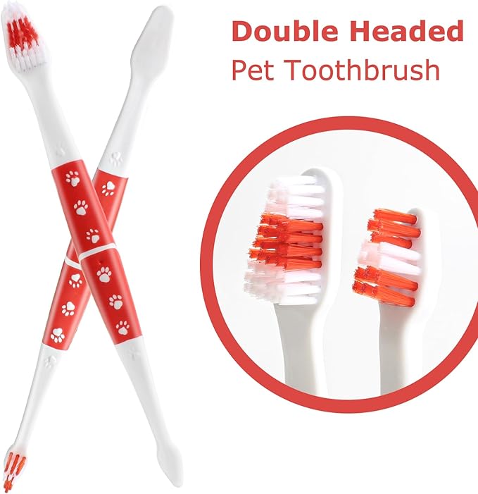 Dog Toothbrush, Double Headed Pet Toothbrush with Soft Bristles, Easy Teeth Cleaning, Dog Dental Care for Puppies, Cats and Small Pets