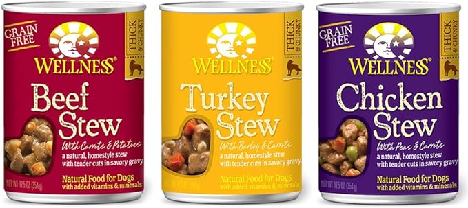 Wellness 3 Flavor Variety Pack of Grain-Free Stew for Dogs, 12.5 Ounces each, Beef, Turkey and Chicken
