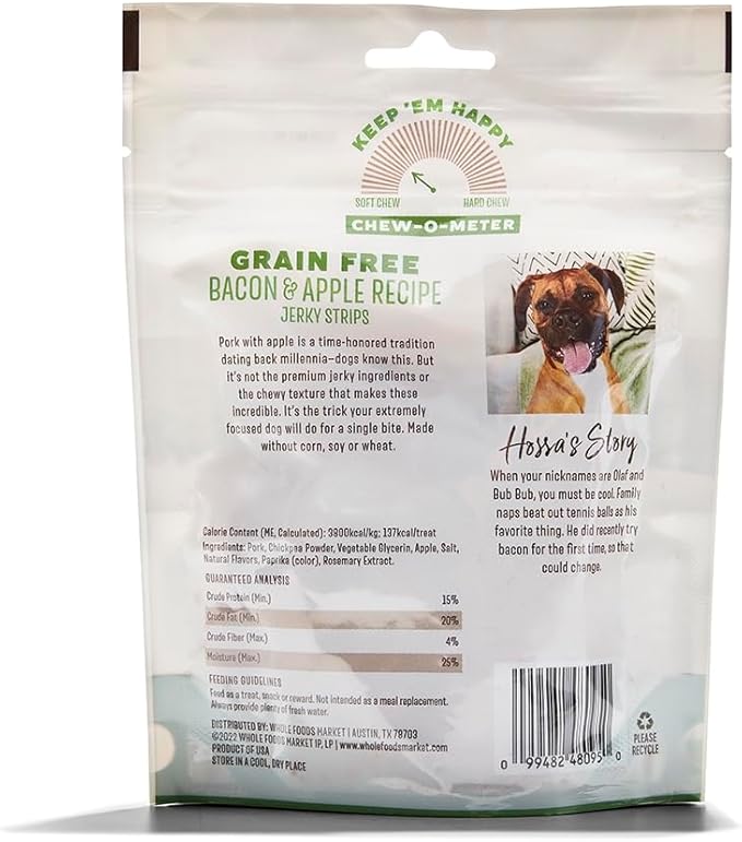 Whole Paws, Grain Free Bacon & Apple Recipe Dog Jerky Strips, 5 oz