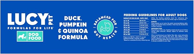 Lucy Pet Products Formulas for Life Duck, Pumpkin & Quinoa Dry Dog Food, All Life Stages, Digestive Health, Sensitive Stomach and Skin, 12lb bag