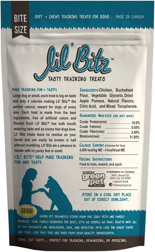 Lil' Bitz Flame Roasted Chicken Training Treats for All Dog Breeds - Low Calories, Grain Free, Natural Ingredients, NASC Compliance - Perfect Reward for Dogs of Every Size (6 Pack)