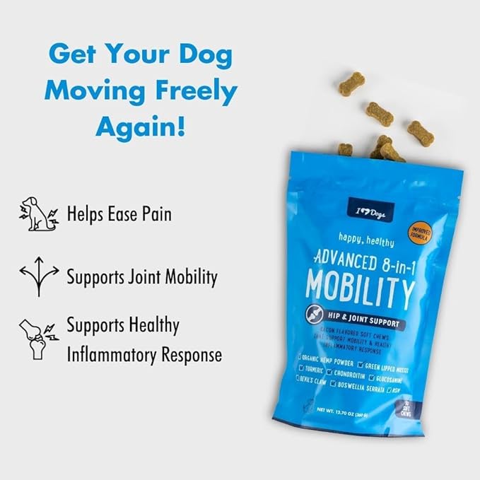 iHeartDogs Hip & Joint Supplement for Dogs - Advanced 8-in-1 Dog Joint Supplement Chews with Glucosamine, Chondroitin, Turmeric, Devil's Claw, Green Lipped Mussel, Hemp, Yucca, Boswellia & MSM - 90 Ct