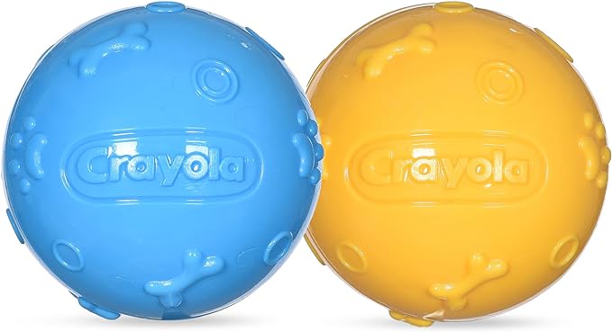 Crayola for Pets 2pk Balls in Pup-Visible Colors Dogs See Best, Embossed Texture for Easy Grip Fetch and Chew, TPR, Rubber Chew Toys for Dogs, Yellow + Blue Tennis Ball Style Dog Toys