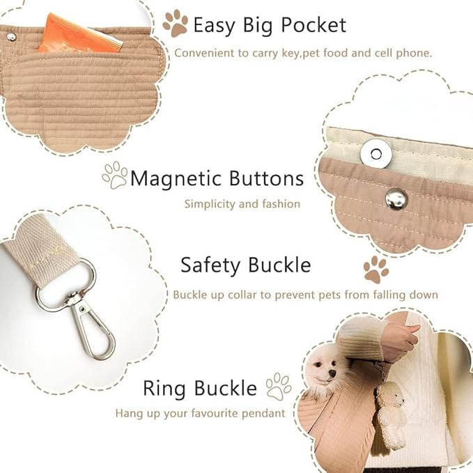 NATUYA Small Dog Carrier Sling Dog Sling Carrier for Small Dogs Puppies Cats, Big Pouch Safety Leash Pet Sling Carrier for Walking Outdoor Travel (Brown, Canvas)