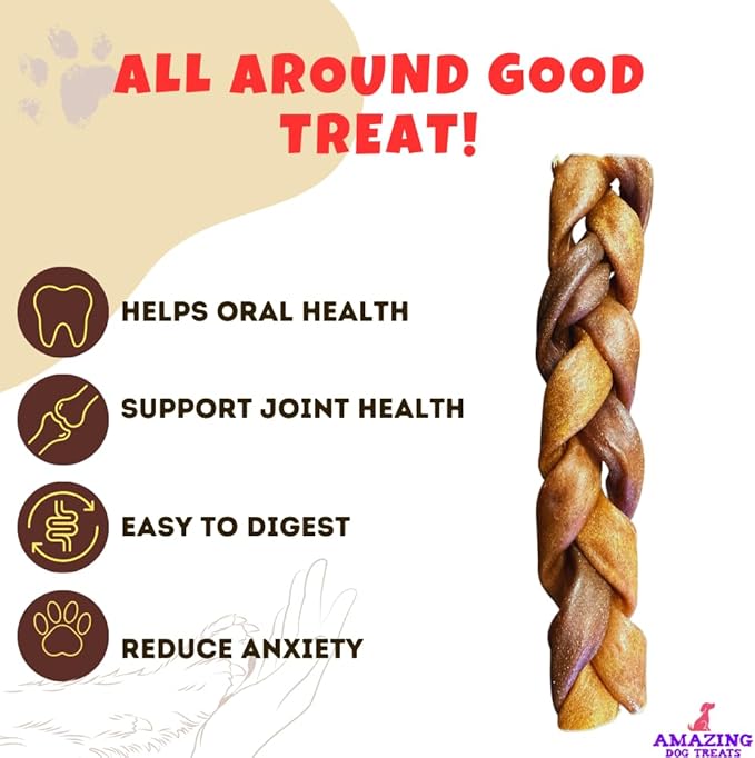 Amazing Dog Treats - 6 Inch Braided Collagen Sticks for Dogs - (10 Count) - Collagen Bully Sticks for Dogs - 95% Natural Collagen Sticks for Dogs - No Hide Bones for Dogs