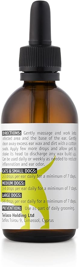 Teliapets Ear Drops for Pets - Natural Dog Ear Care Solution - Relieve Your Pet’s Ear Discomfort, Itching & Wax Built Up in Just One Week - 100% Natural, Tested Ear Relief Wash for Cats & Dogs