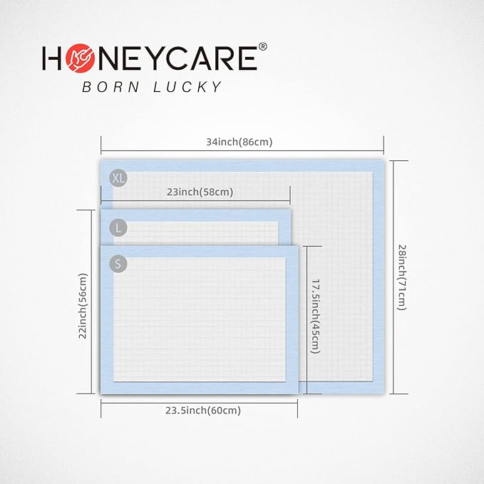 HONEY CARE All-Absorb Dog Pee Pads 22" x 23" (Pack of 14), Ultra Absorbent and Odor Eliminating Puppy Pads for Training, 5-Layer Leak-proof Pee Pads with Quick-dry Surface for Potty Training