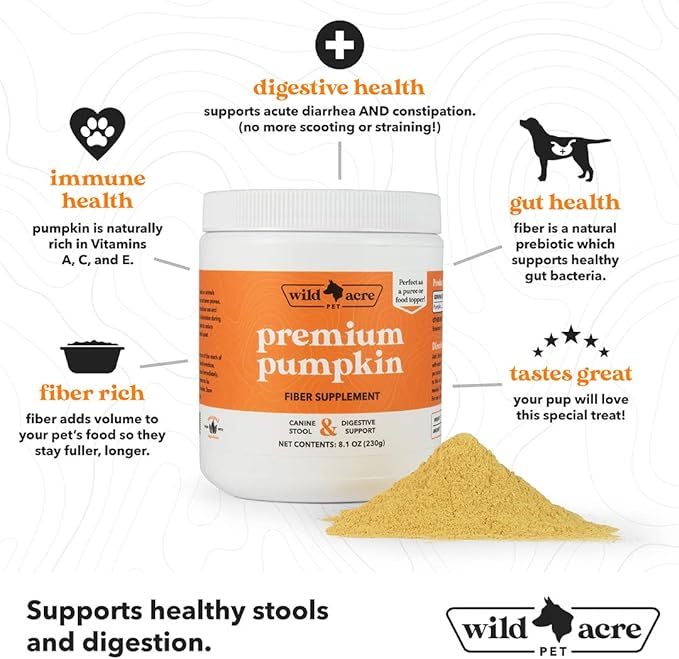 Pumpkin Powder for Dogs - No More Diarrhea or Scoots! - Digestive Puree Treat or Food Topper - Fiber Supplement for Dogs with Prebiotics, 16oz