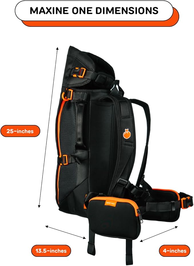 Maxine One Dog Backpack Carrier with Snacc Pacc Hip Belt by LITTLE CHONK | Adjustable Front Facing Bag for Travel or Hiking | Snack Storage | Made for Pets Up to 50 lbs | Medium, Bark After Dark Black