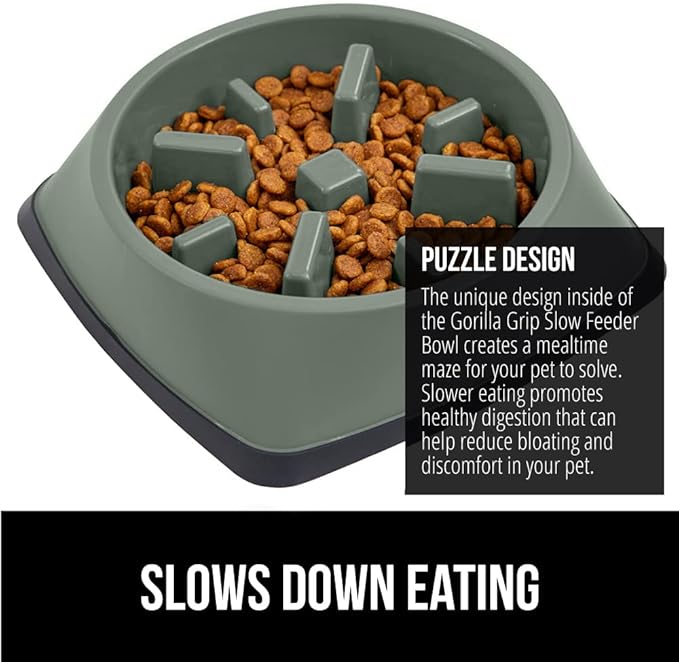 Gorilla Grip Slow Feeder Dog and Cat Bowls, Interactive Puzzle Toy for Dogs and Cats Food Training, Keeps Pets Busy and Prevents Puppy Overeating, Large, Small Breeds, 100% BPA Free, 2 Cup Sage Green