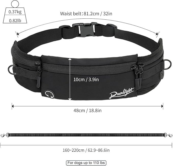 Hands Free Dog Leash Crossbody Dog Running Leash Waist Belt with Zipper Pouch for Small Medium Large Dogs Waist Dog Leash Fanny Pack for Walker Training Jogging Black