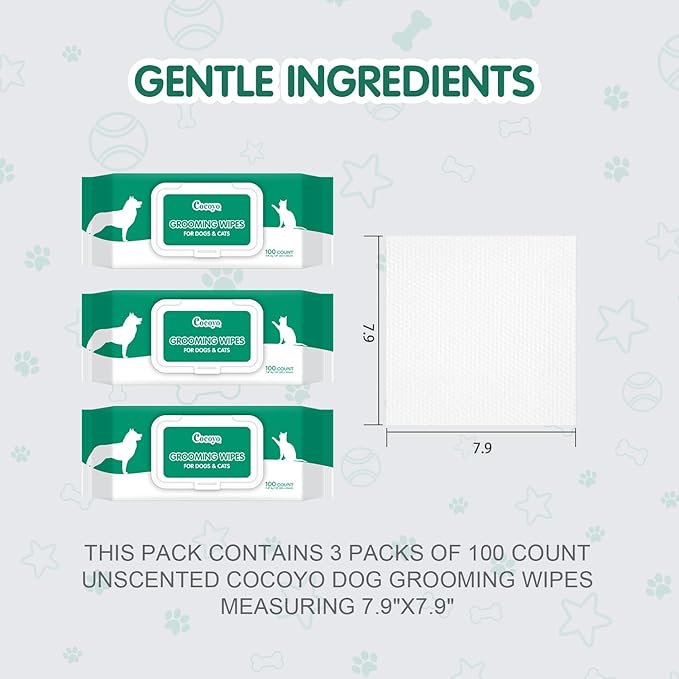 COCOYO Disposable Wet Wipes for Dogs & Cats I 300 Wipes for Cleaning and Deodorizing - Plant-Based, Hypoallergenic Pet Wipes for Puppies - Wipes for Paws, Butt, & Body - Fragrance Free