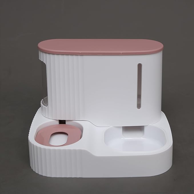 Automatic Cat Food Water Dispenser Gravity Pet Self Feeder Dry Food Bowl and Watering Supplies Dispenser for Indoor Small Medium Dog Puppy Kitten 2 in 1 (PINK)