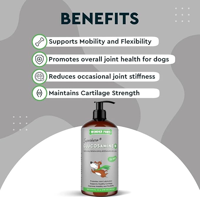 Premium Liquid Glucosamine for Dogs Strength Joint Support, Flexibility, Cartilage & Mobility - Hip and Joint Supplement with Chondroitin, MSM, Collagen & Hyaluronic Acid (32 Oz)