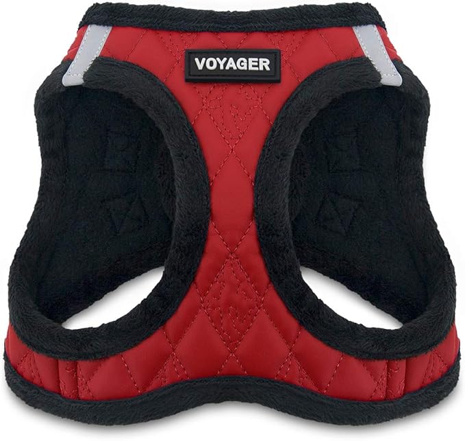 Voyager Step-In Plush Dog Harness – Soft Plush, Step In Vest Harness for Small and Medium Dogs by Best Pet Supplies - Harness (Red Faux Leather), XL (Chest: 20.5 - 23")
